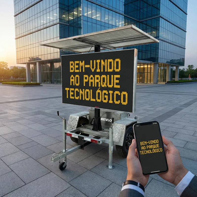 Painel de mensagem variável em via de parque tecnológico