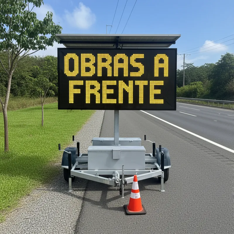 Painel de mensagem variável posicionado em acostamento