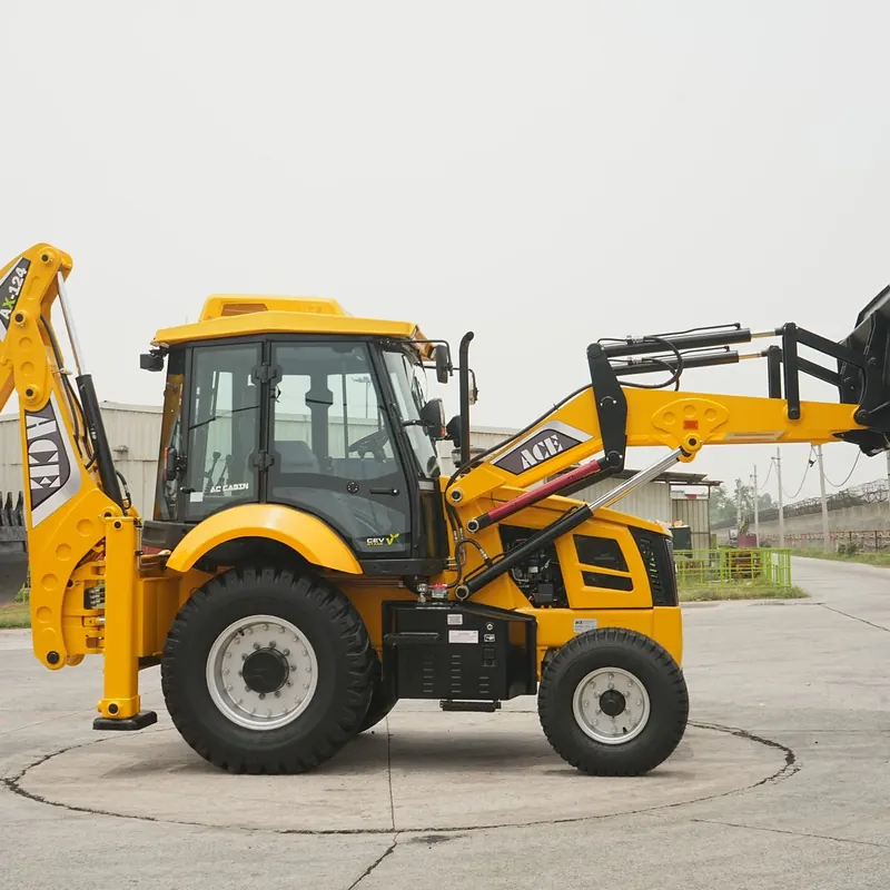 ACE backhoe loader on an industrial site in Faridabad, showcasing its construction capabilities.