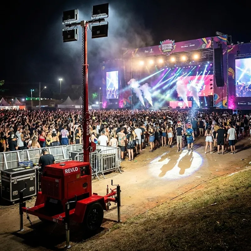 Torre de iluminação atendendo evento de grande público